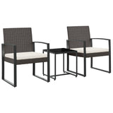 3 piece Patio Dining Set with Cushions Brown PP Rattan