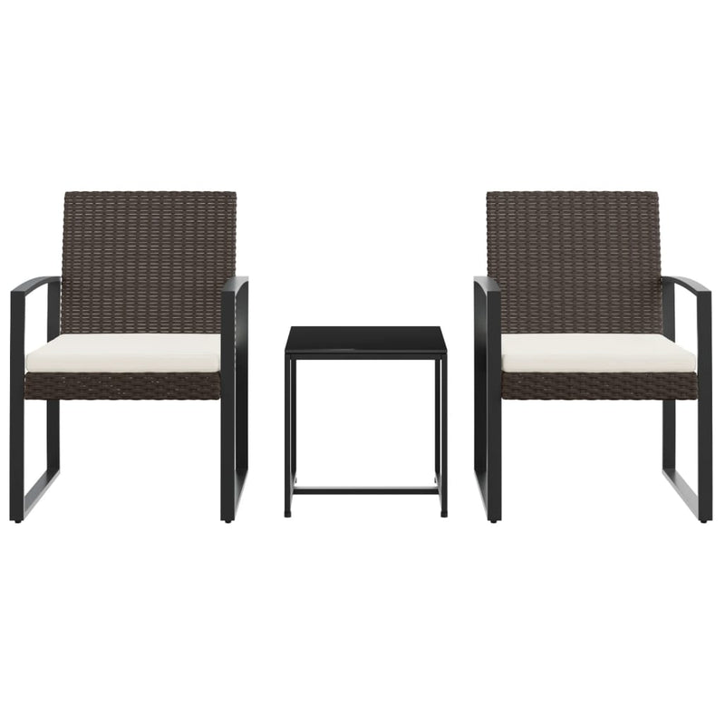 3 piece Patio Dining Set with Cushions Brown PP Rattan