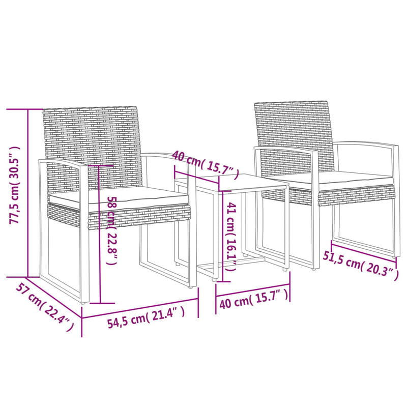 3 piece Patio Dining Set with Cushions Brown PP Rattan