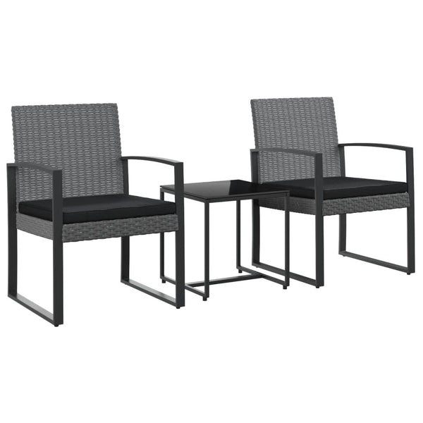 3 piece Patio Dining Set with Cushions Dark Gray PP Rattan