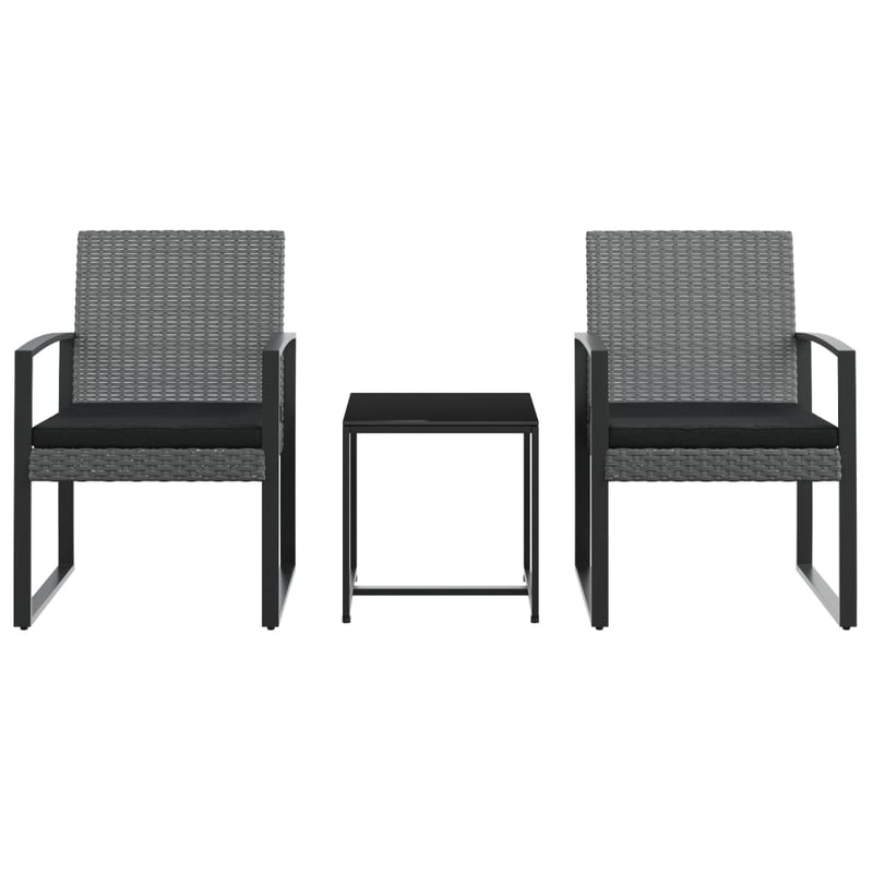 3 piece Patio Dining Set with Cushions Dark Gray PP Rattan