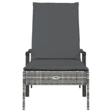 Sun Lounger with Cushion Gray Poly Rattan