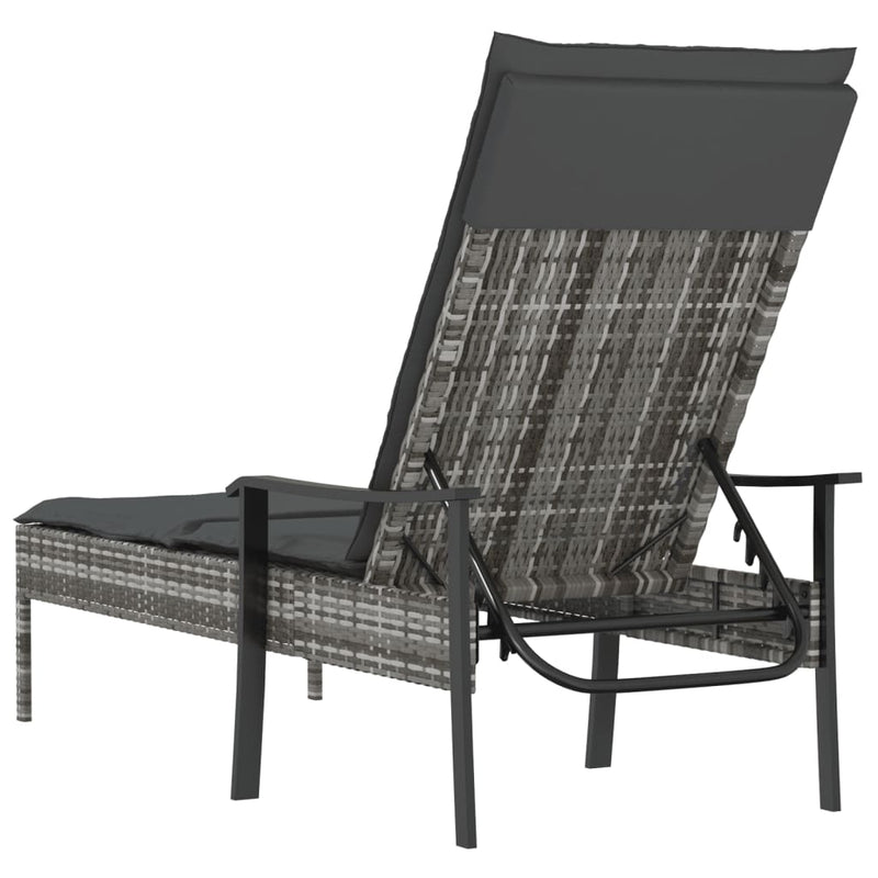 Sun Lounger with Cushion Gray Poly Rattan