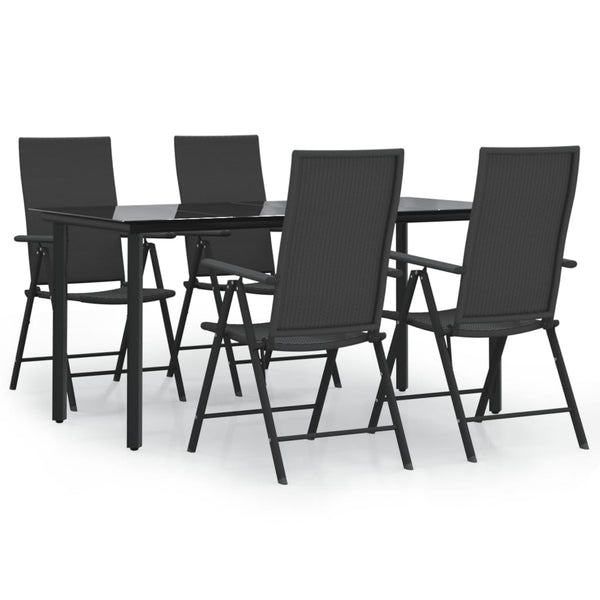 5 Piece Patio Dining Set Black Poly Rattan