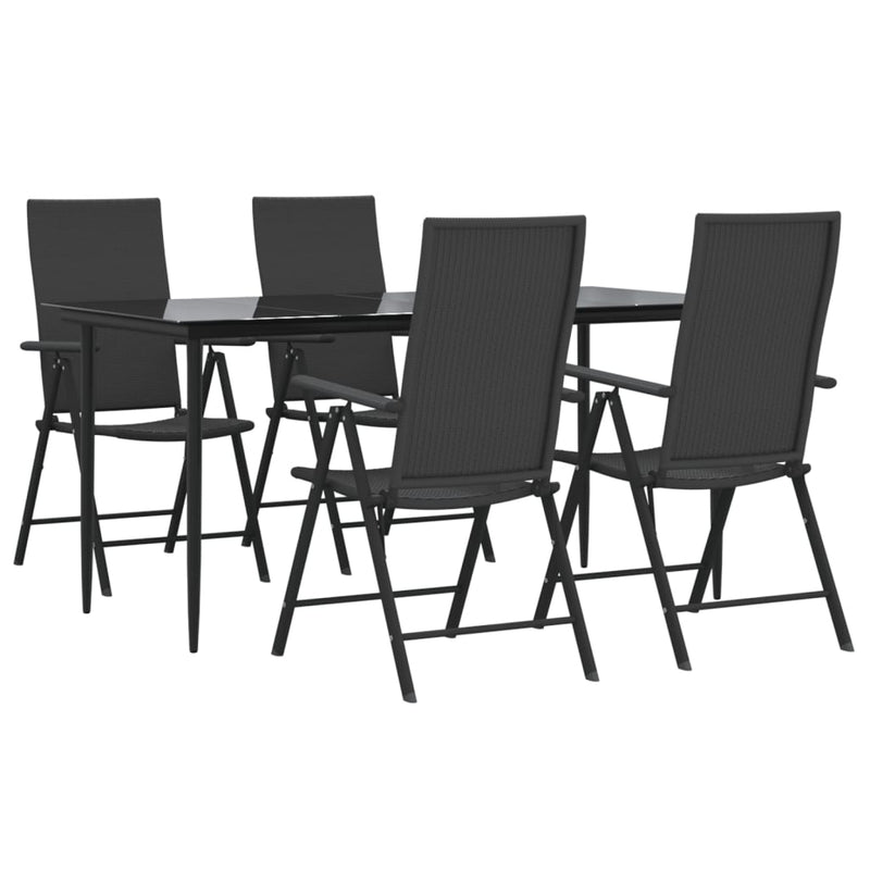 5 Piece Patio Dining Set Black Poly Rattan