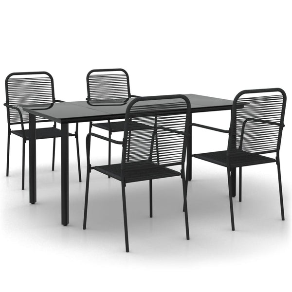 5 Piece Patio Dining Set Black Cotton Rope and Steel