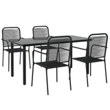 5 Piece Patio Dining Set Black Cotton Rope and Steel