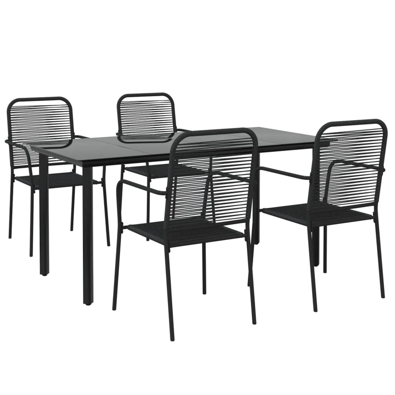 5 Piece Patio Dining Set Black Cotton Rope and Steel