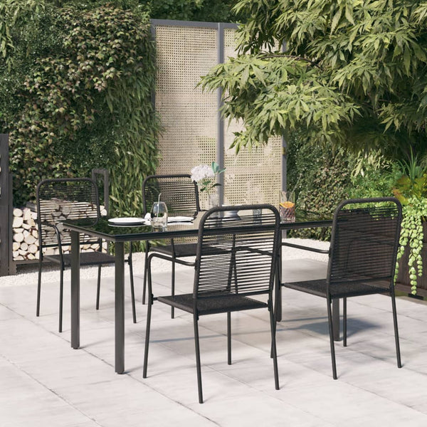 5 Piece Patio Dining Set Black Cotton Rope and Steel