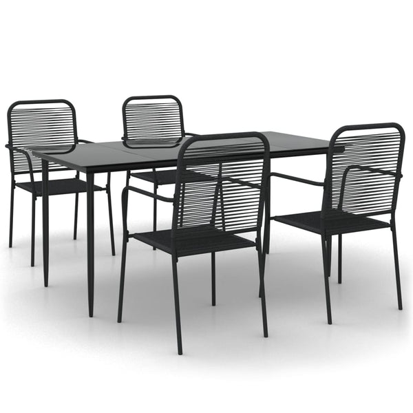 5 Piece Patio Dining Set Black Cotton Rope and Steel