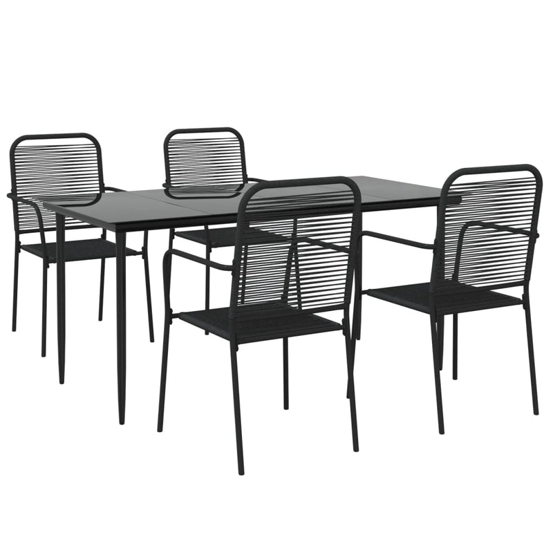 5 Piece Patio Dining Set Black Cotton Rope and Steel