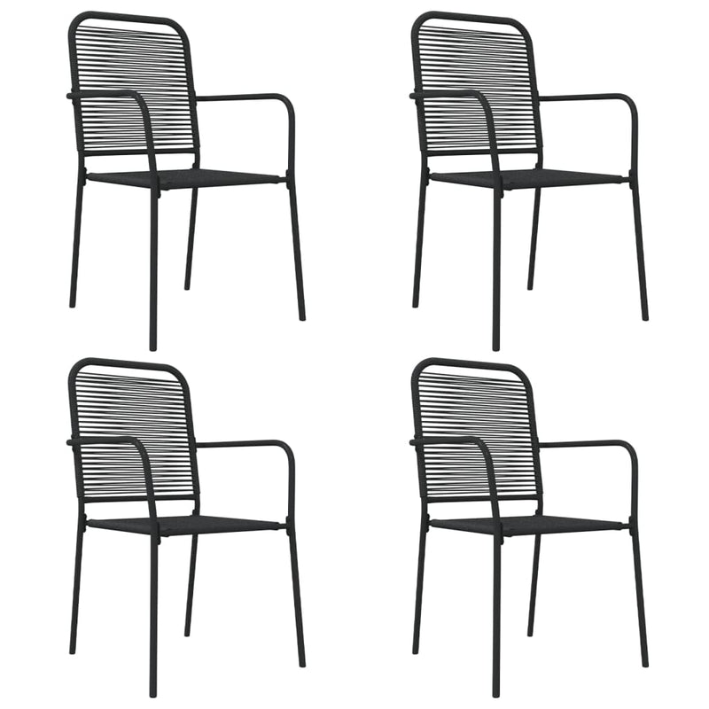 5 Piece Patio Dining Set Black Cotton Rope and Steel