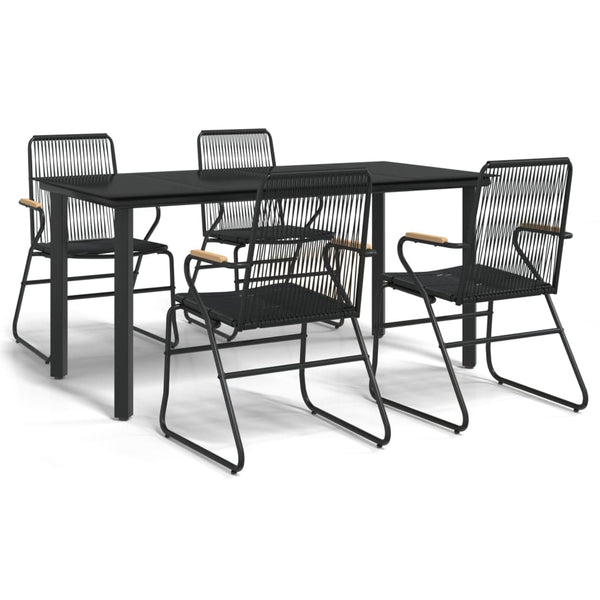 5 Piece Patio Dining Set Black PVC Rattan