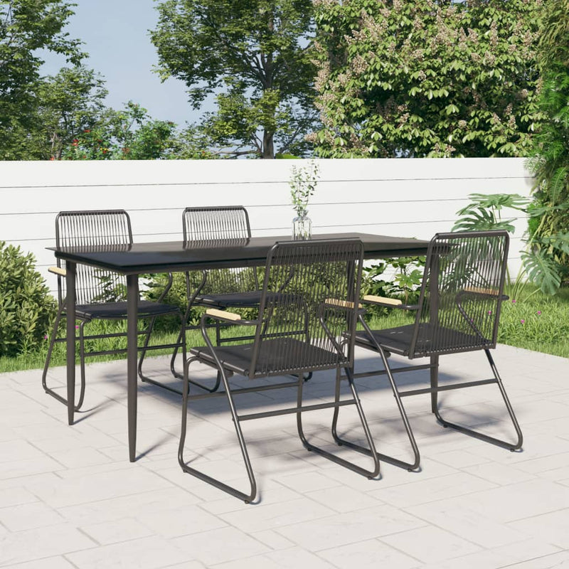 5 Piece Patio Dining Set Black PVC Rattan