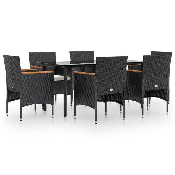 7 Piece Patio Dining Set with Cushions Black