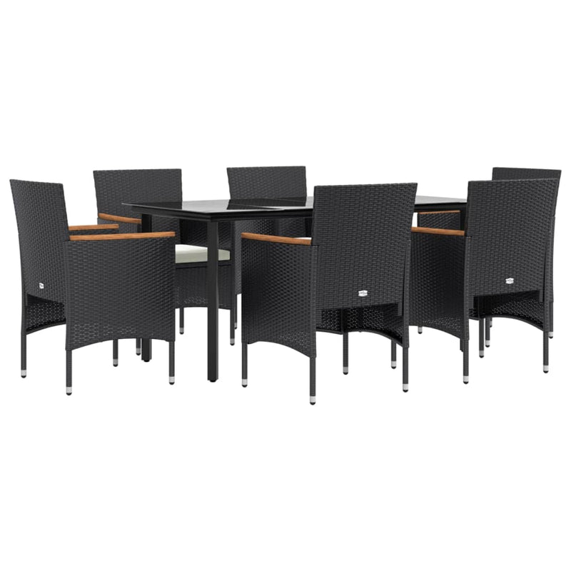 7 Piece Patio Dining Set with Cushions Black