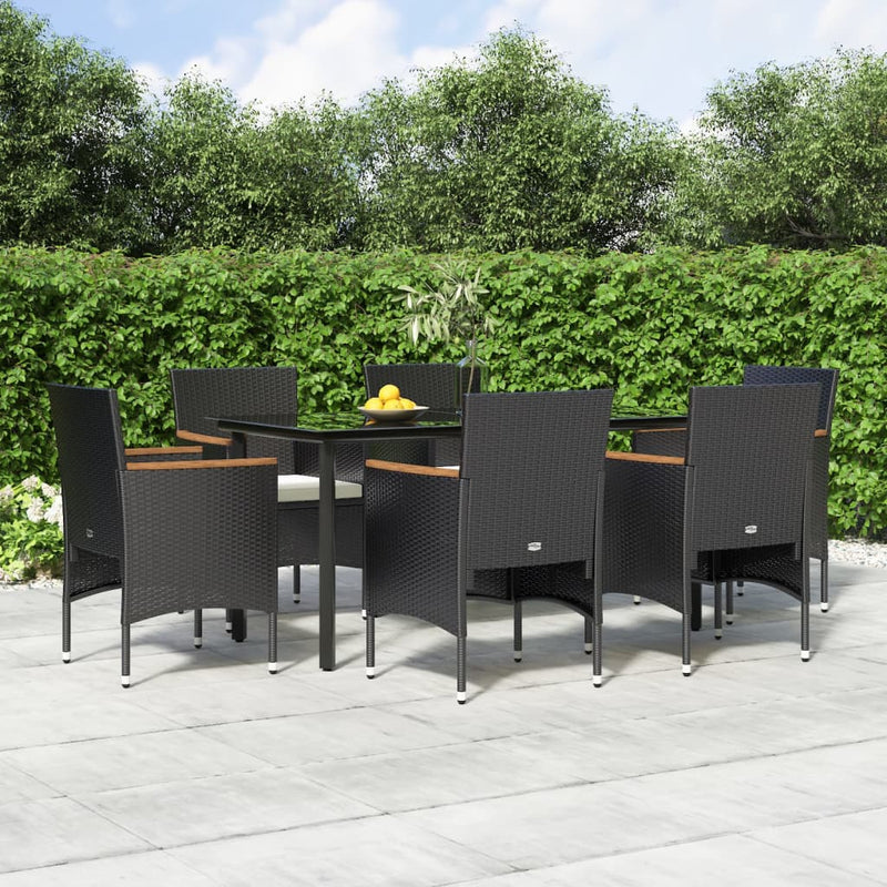 7 Piece Patio Dining Set with Cushions Black