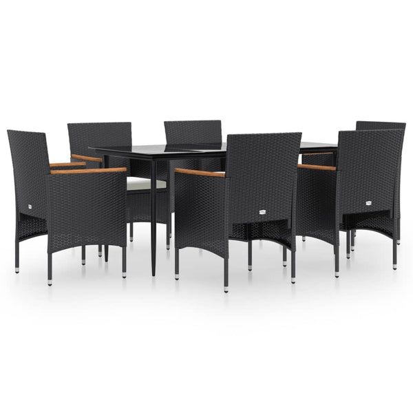 7 Piece Patio Dining Set with Cushions Black