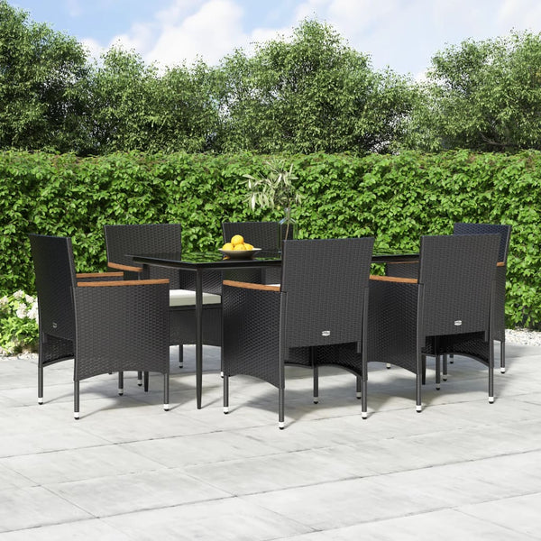 7 Piece Patio Dining Set with Cushions Black