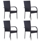 5 Piece Patio Dining Set Black Poly Rattan