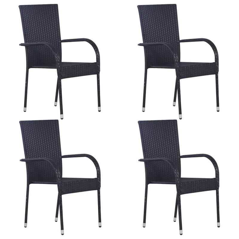 5 Piece Patio Dining Set Black Poly Rattan