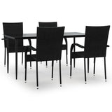 5 Piece Patio Dining Set Black Poly Rattan