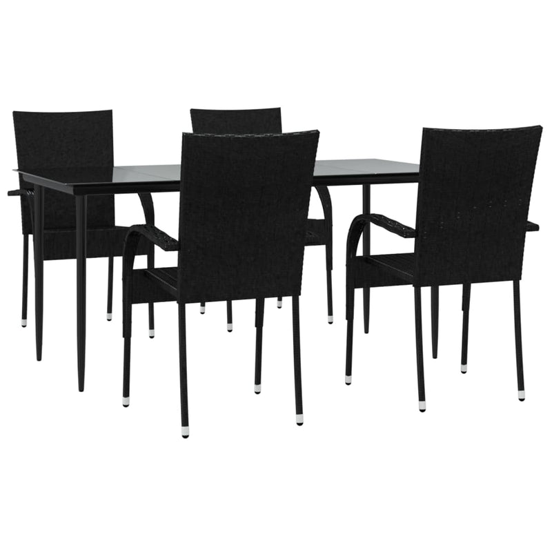 5 Piece Patio Dining Set Black Poly Rattan