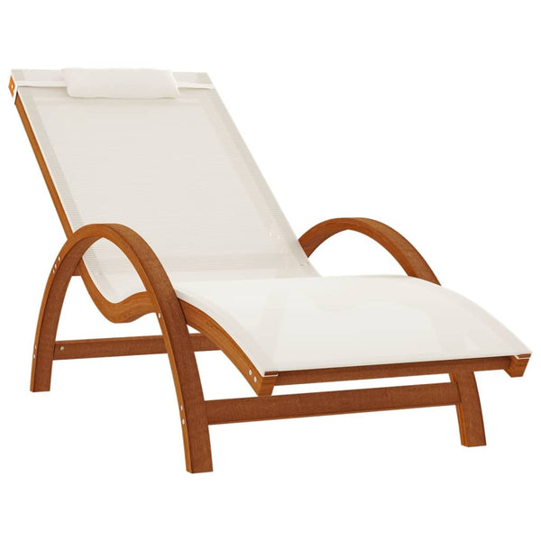 Sun Lounger with Pillow White Textilene and Solid Wood Poplar