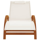 Sun Lounger with Pillow White Textilene and Solid Wood Poplar