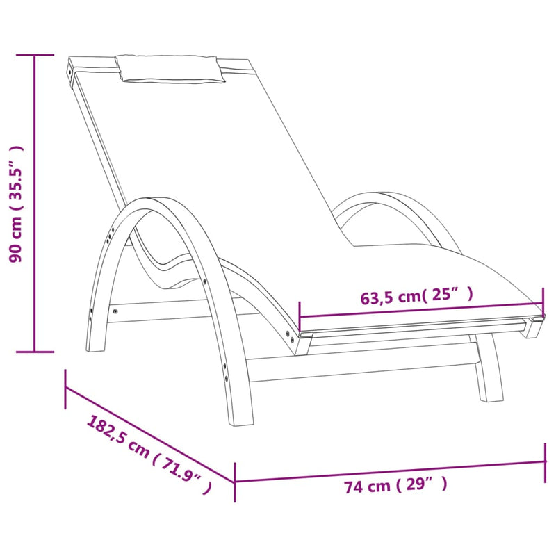 Sun Lounger with Pillow White Textilene and Solid Wood Poplar