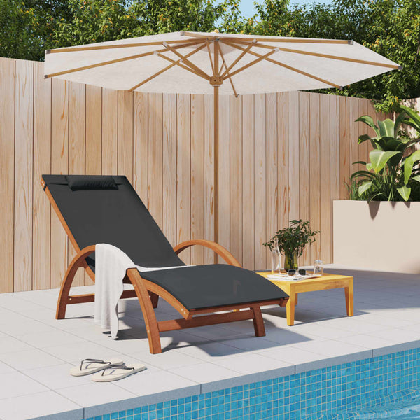 Sun Lounger with Pillow Gray Textilene and Solid Wood Poplar