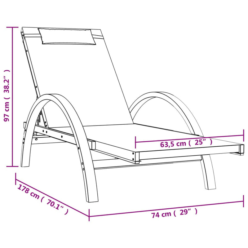 Sun Lounger with Pillow Gray Textilene and Solid Wood Poplar