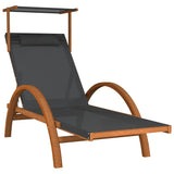 Sun Lounger with Canopy Gray Textilene and Solid Wood Poplar