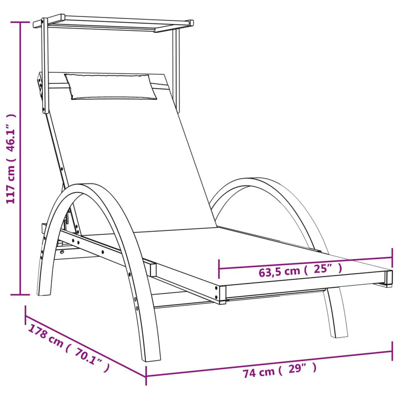 Sun Lounger with Canopy Gray Textilene and Solid Wood Poplar