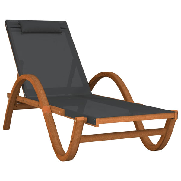 Sun Lounger with Pillow Gray Textilene and Solid Wood Poplar