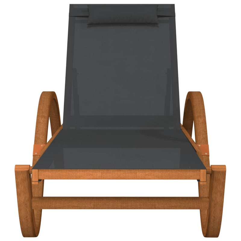 Sun Lounger with Pillow Gray Textilene and Solid Wood Poplar