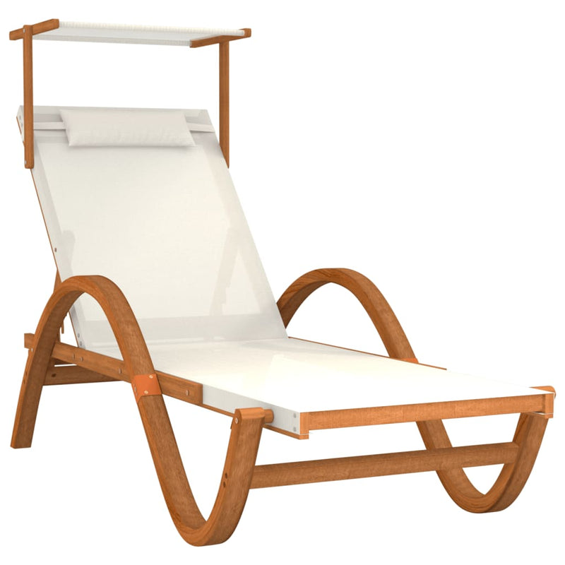 Sun Lounger with Canopy White Textilene and Solid Wood Poplar