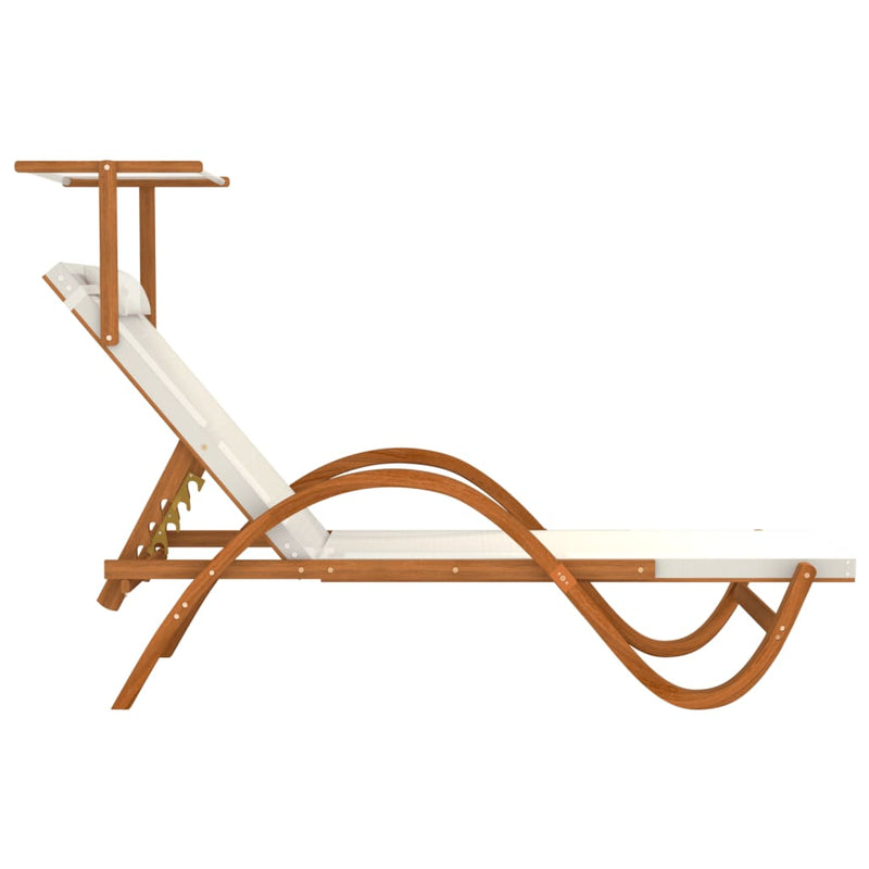 Sun Lounger with Canopy White Textilene and Solid Wood Poplar