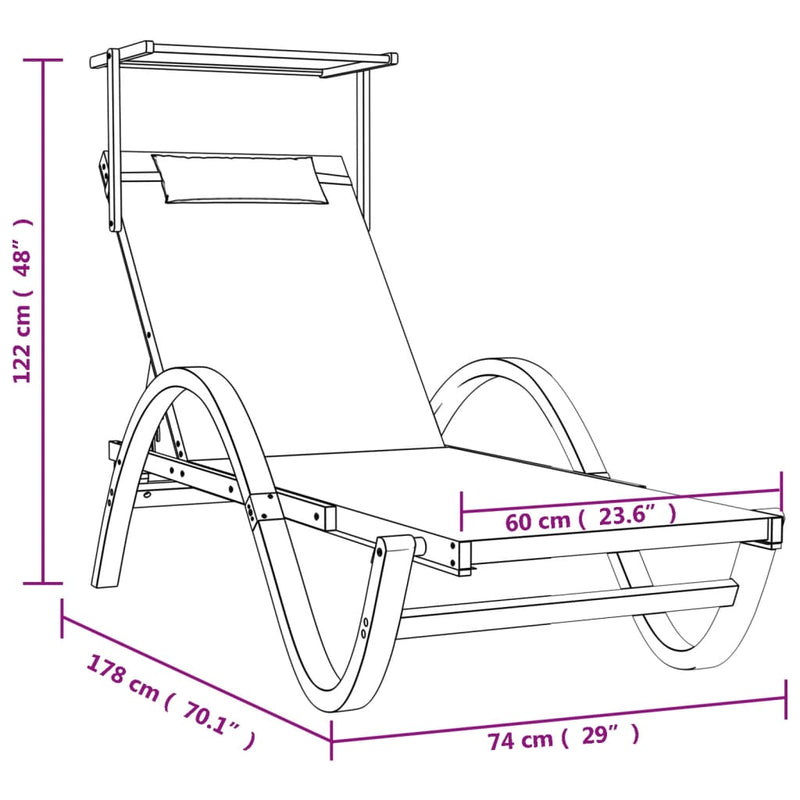 Sun Lounger with Canopy White Textilene and Solid Wood Poplar