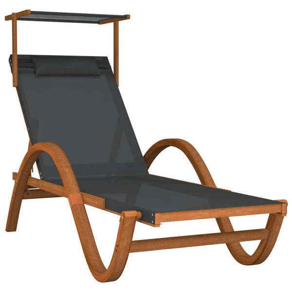 Sun Lounger with Canopy Gray Textilene and Solid Wood Poplar