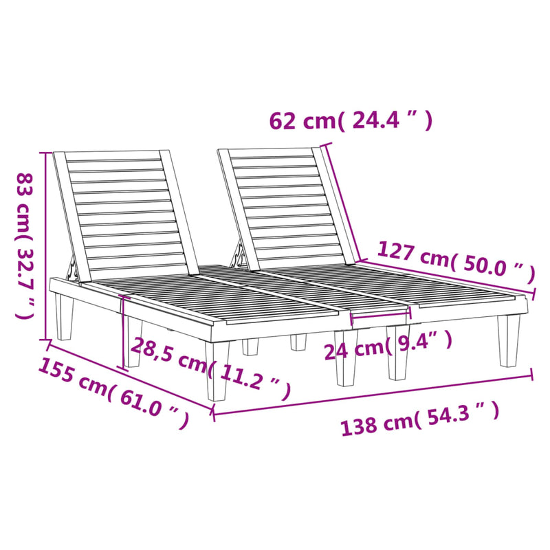 Double Sun Lounger Black 61"x54.3"x32.7" Polypropylene