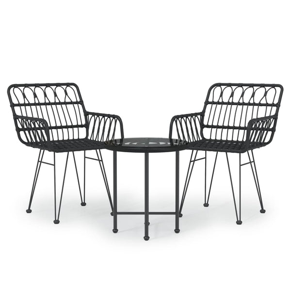 3 Piece Patio Dining Set Black Poly Rattan