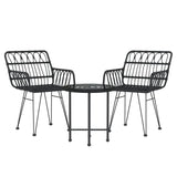 3 Piece Patio Dining Set Black Poly Rattan