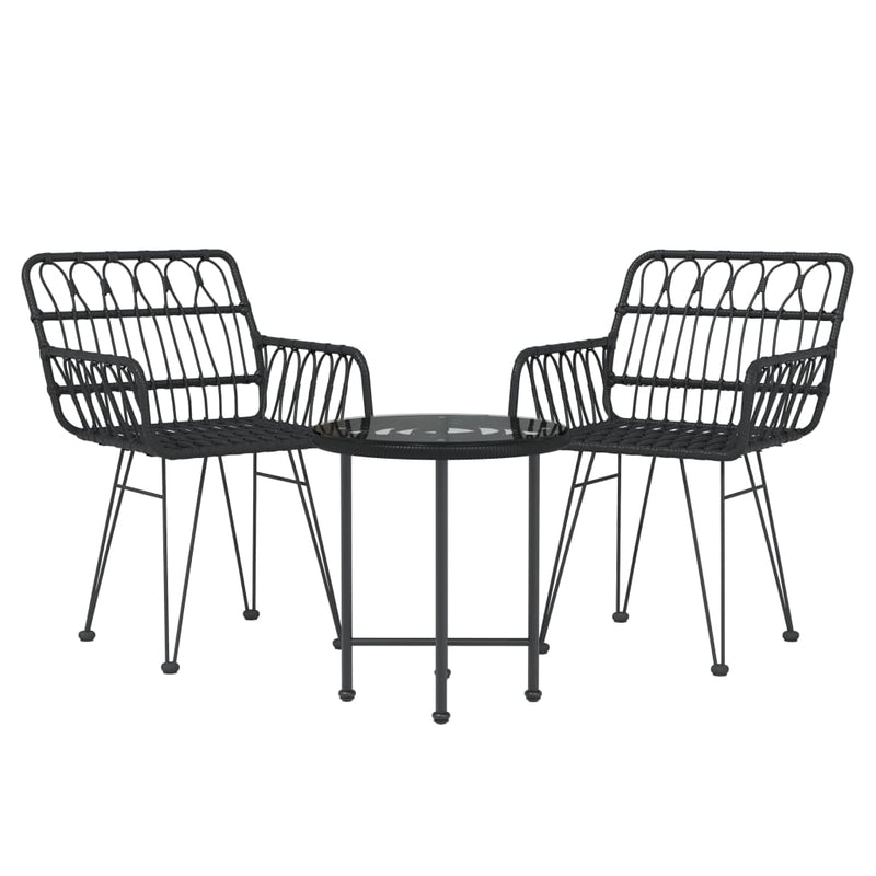 3 Piece Patio Dining Set Black Poly Rattan