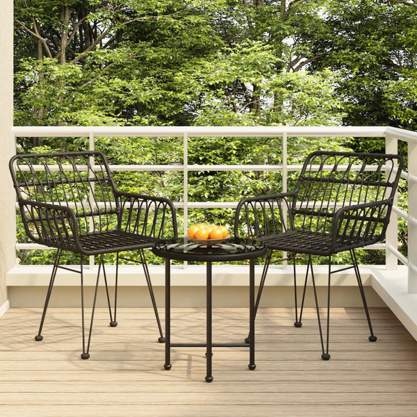 3 Piece Patio Dining Set Black Poly Rattan