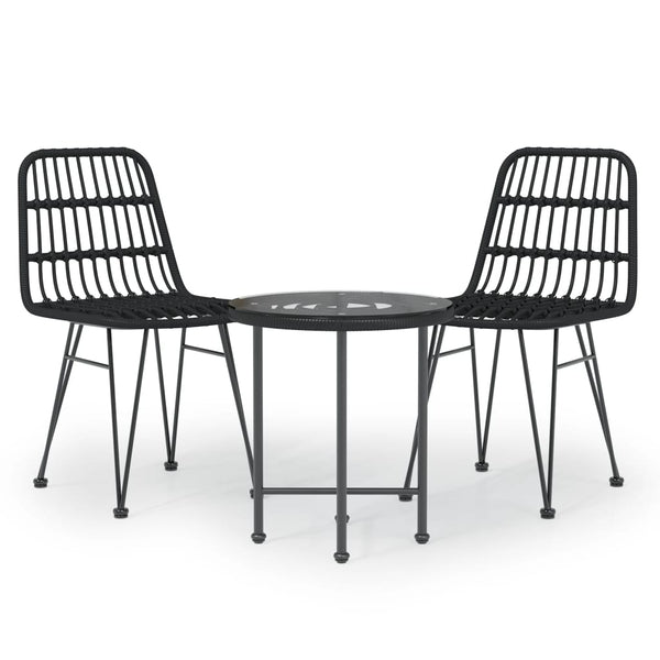 3 Piece Patio Dining Set Black Poly Rattan