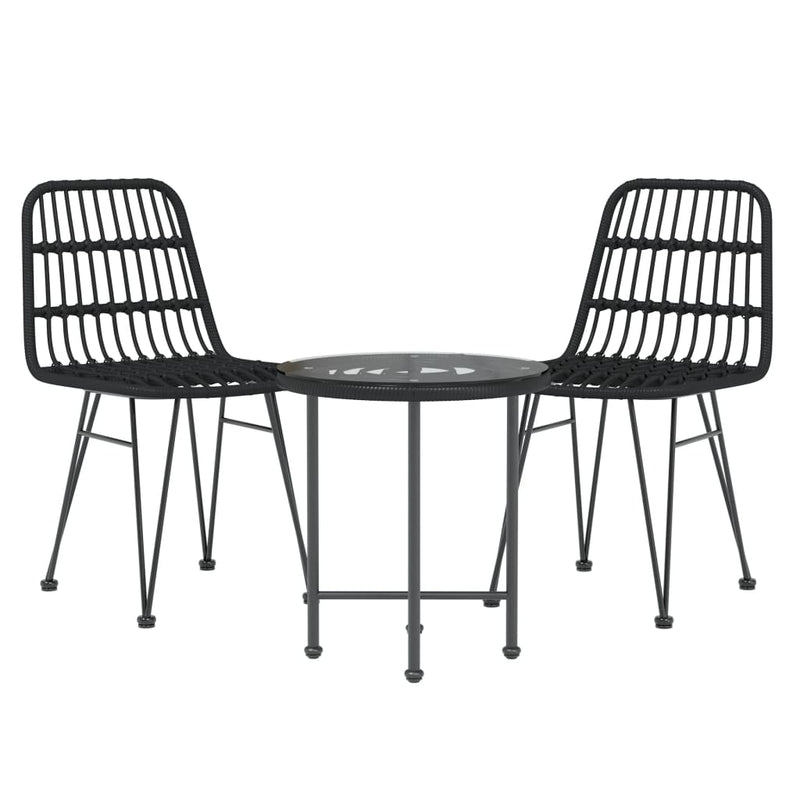 3 Piece Patio Dining Set Black Poly Rattan