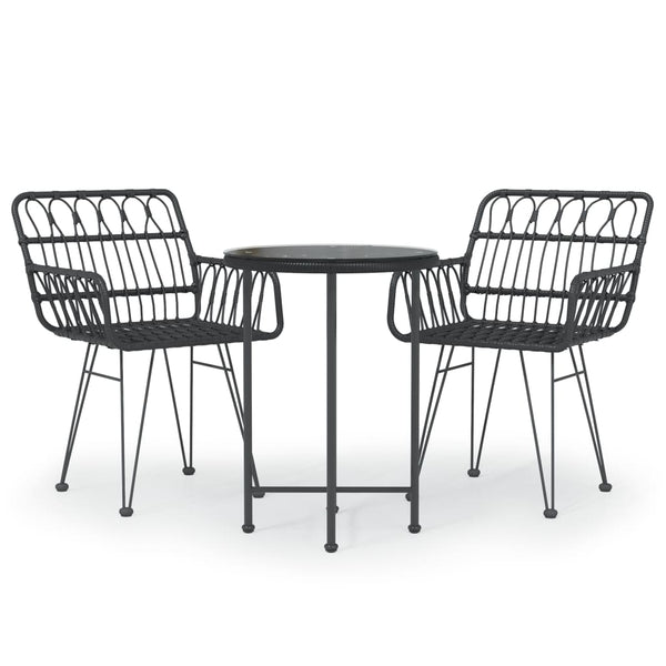 3 Piece Patio Dining Set Black Poly Rattan