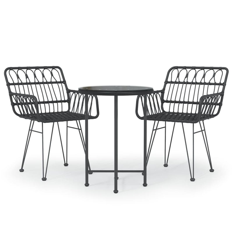 3 Piece Patio Dining Set Black Poly Rattan