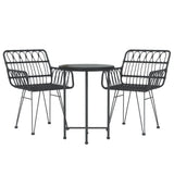 3 Piece Patio Dining Set Black Poly Rattan